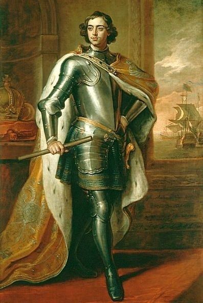 Portret van Peter de Grote in harnas, met zwaard en mantel